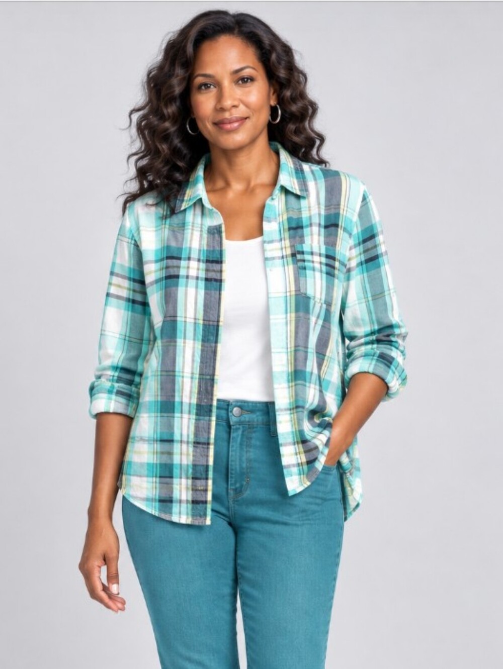 L.O.G.G. 100% Cotton Blue White Yellow Plaid Button Down Shirt - Size: Large